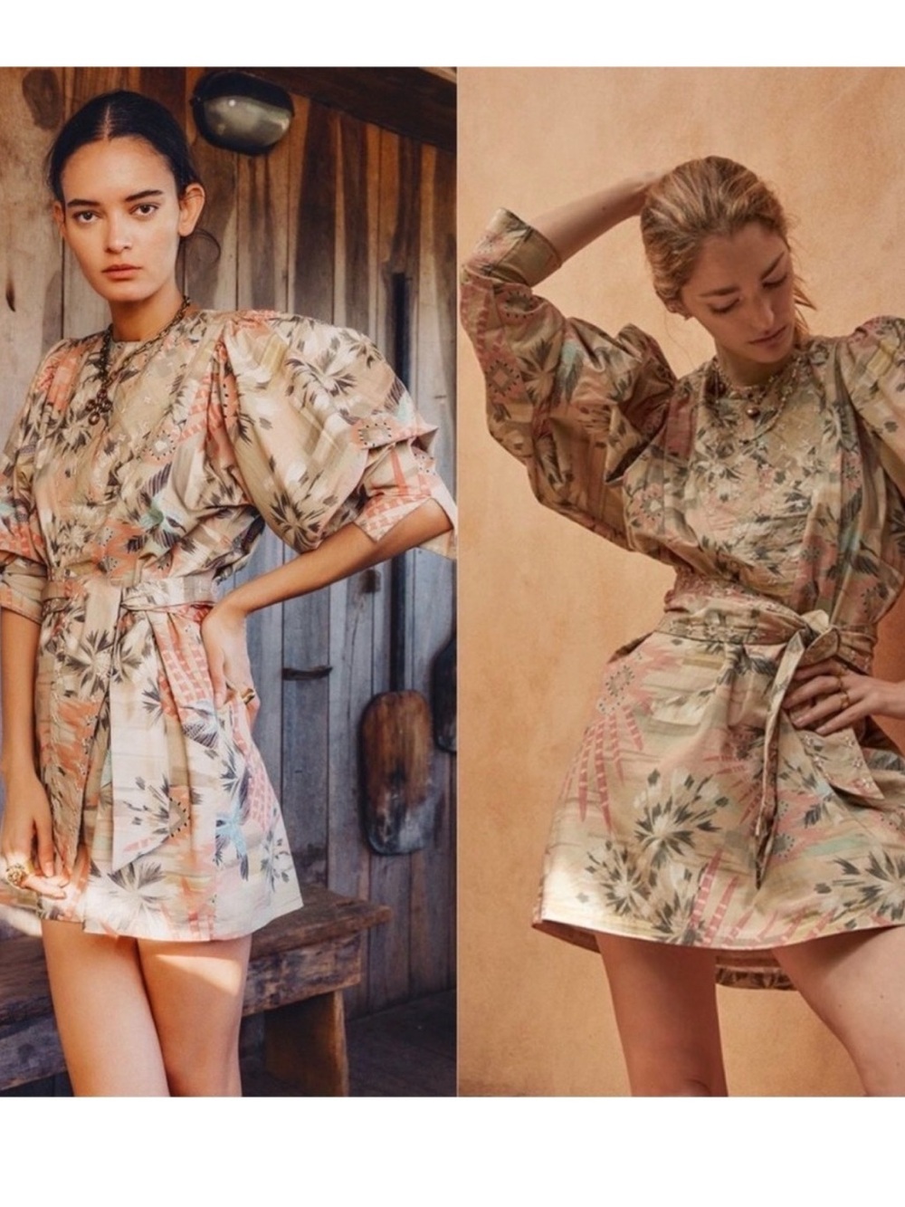 Chufy ‘memories of Arizona’ Boho Floral Puff-Sleeve Mini Dress Sz M